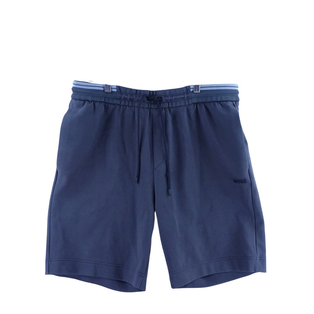 BOSS Hugo Boss Mens XXL Navy Blue Drawstring Sweat Shorts Logo Knit Athletic